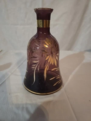 ANTIGA GARRAFA DECANTADORA VINTAGE MCM Sesto Fioren Empoli ametista e vidro dourado 8" - Imagem 1 de 4