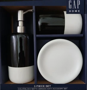 Bloque de color blanco y negro GAP HOME esmalte mate cerámica 3 piezas Juego de accesorios de baño - Imagen 1 de 6