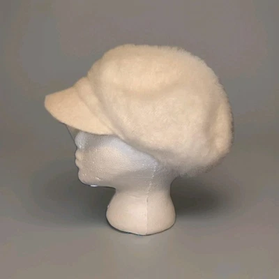 Angora Newsboy Boina Gorro Mujer Blanco Gorra Cabbie Suave Difuso Lujo Foto 1 de 4