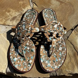 Tory Burch Miller blaue Konfetti Kork Zehenstegsandalen Größe 8M - Bild 1 von 8