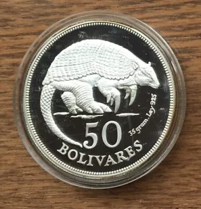 CC14 VENEZUELA 1975 50 BOL ARGENTO PROOF CONSERVAZIONE - CONIO 8000 - ARMADILLO - Foto 1 di 2