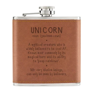 Unicorn Definition 6oz PU Leather Hip Flask Tan - Funny - Picture 1 of 1