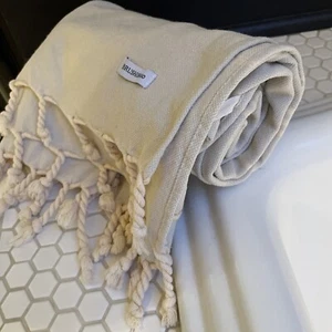 New NWT Beige Turkish Style Beach Towel Quick Dry Sand Free Lightweight Extra L - Picture 1 of 15