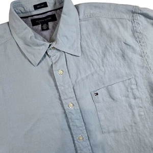Tommy Hilfiger Linen Short Sleeve Button Up Shirt Men's L Light Blue Coastal - Picture 1 of 5