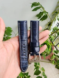 Blue 24/22 mm 100% Genuine Exotic Leather Skin Watch Strap Band FOR PM - Picture 1 of 8