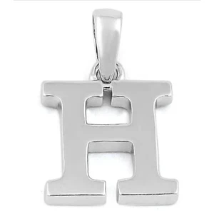 Block Letter Initial H Pendant Necklace Solid 925 Sterling Silver - Picture 1 of 10