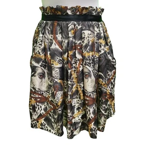 Animal Print Silk Skirt Zara White Black Brown UK 8 S EU 36 W26 Women's - Picture 1 of 7