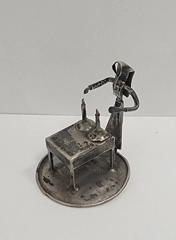 Vintage 925 Silver Israel Miniature Abstract Sculpture Figurine Woman & Candles Cover