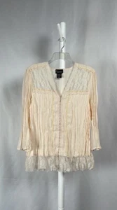 NY Collection Peach Blouse Floral Lace Bohemian Vintage Peasant Top Women’s L - Picture 1 of 12