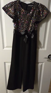 Cute Girls Dressy Sequined Black Romper - Three Pink Hearts - Picture 1 of 3