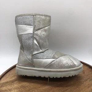UGG Women's Classic Patchwork Glitter Sparkle Boots 1100054 Silver Size 5 - Picture 1 of 9