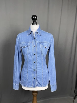 Versace Jeans Couture Vintage Mujer Azul Denim Jeans Sobrecamisa Chaqueta Tal... - Imagen 1 de 4