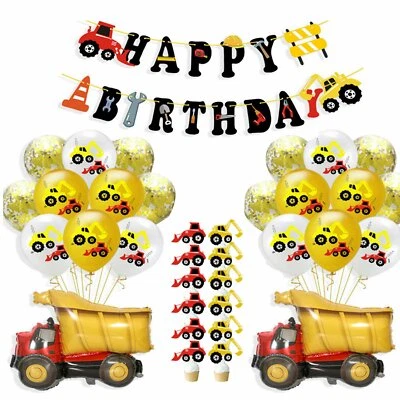 Birthday Party Decoration, Construction Themed Banner & Dump Truck Balloons Set - Image 1 of 4