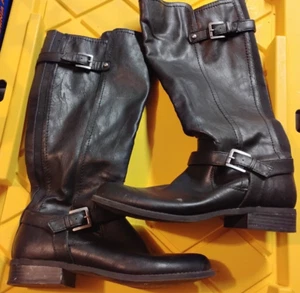 G by Guess Boots Women’s Sz 9.5M Tall Riding Black Faux Leather Buckled Zip Up - Picture 1 of 3