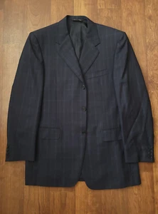 Canali Barneys New York 100% Wool Blazer Jacket Dark Blue windowpane 40R/50R - Picture 1 of 8