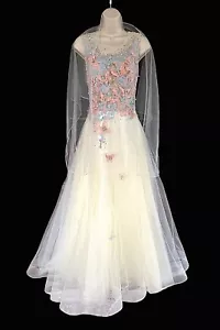 Cinderella Divine BUTTERFLY Wedding Dress - White w/Blue Pink Sheer Bodice Sz 4 - Picture 1 of 12
