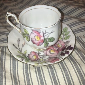 Royal Albert Perro Rosa Taza de Té Platillo Flor del Mes Hueso China Inglaterra De Colección - Imagen 1 de 7