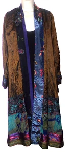 M vintage LEE ANDERSEN brown blue ART to Wear long Kimono silky maxi coat DUSTER - Picture 1 of 15