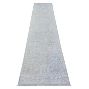 2'6"x11'7" Gray White Wash Peshawar Hand Knotted 100% Wool Runner Rug G88547 - Picture 1 of 6
