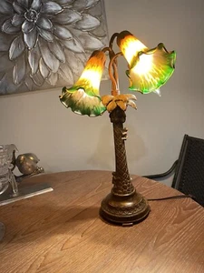 Tulip Lamp Palm With Monkeys Climbing 20.5 “ Height Missing One Shade - Picture 1 of 11