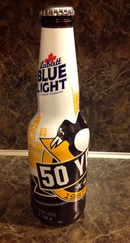 LABATT BLUE LIGHT PITTSBURGH PENGUINS 50TH ANNIVERSARY  BEER BOTTLE EMPTY Cover