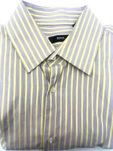 HUGO BOSS XL Purple  Yellow White Stripe Shirt  16-32/33 - Picture 1 of 7