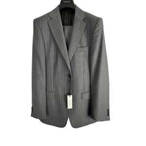 NWT VERSACE COLLECTION Gray Pinstripe 2 Button Wool Suit 40L (EU 50) - Picture 1 of 24