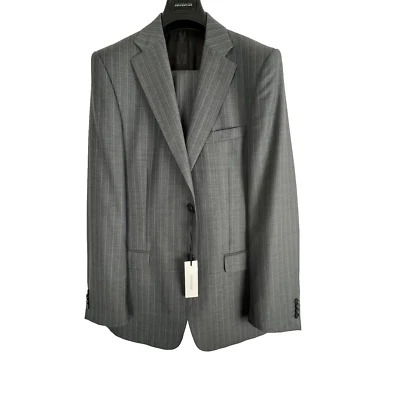NWT VERSACE COLLECTION Gray Pinstripe 2 Button Wool Suit 40L (EU 50) - Image 1 of 4