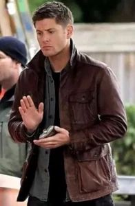 Men's Supernatural Season 7 Genuine Real Leather Brown Jacket/Coat - Picture 1 of 3