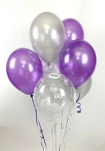 30 Purple, Silver and 60th Aged Range Pearlised Latex Balloons - Picture 1 of 1