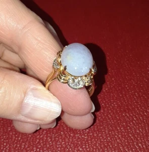 FABULOUS Estate Vintage 14k Gold Lavender Jade Jadeite Fine Diamond Ladies Ring - Picture 1 of 10