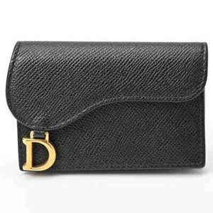 Christian Dior Saddle Bloom Card Holder Card Case Logo Leather Black Authentic - Picture 1 of 7