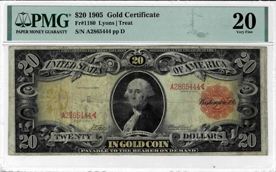 1905 $20 'Technicolor' Gold Certificate- PMG Very Fine 20-Rare note - Image 1 of 4
