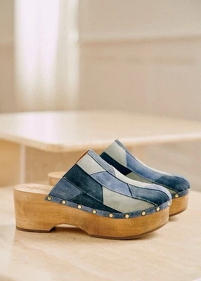 SEZANE x Sea NY NUEVO EN CAJA Davia Zuecos Denim Azul Gamuza Retazos Cuero Zapatos Talla 7 Foto 1 de 4