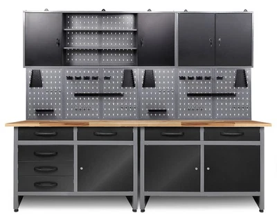 Ondis24 Werkstatt Set 240 cm Werkbank Metall Werkzeugschrank Lochwand Haken - Bild 1 von 4