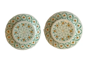 (2) Plato de ensalada Limoges Facon Peint A La Main verde/naranja patrón floral 7,75"" - Imagen 1 de 11