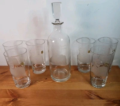 Rolfs Visor Afors Glass Bottle Decanter with 6 Glasses Ernst Rolf Swedish Singer - Image 1 of 4