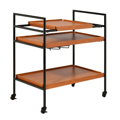 Metal Frame Serving Cart with Adjustable Compartments, Oak Black,Brown - Image 1 of 4