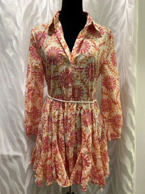 NWT ZARA Printed Button Down  Peasant Sleeve Mini Fit & Flare  Dress Size M - Image 1 of 4