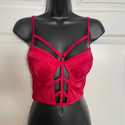 Top espartilho Charlotte Russe júnior XS recorte vermelho com tiras Y2K bustiê acolchoado com zíper - Imagem 1 de 4