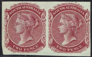 SOUTH AUSTRALIA 1868 QV 2D MAROON IMPERF PROOF PAIR WMK CROWN/SA - Picture 1 of 2