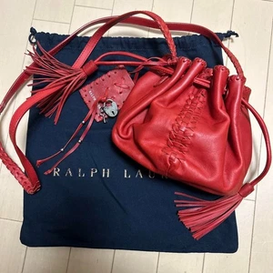 Ralph Lauren Women's Drawstring Leather Shoulder Bag Red Fringe Cute Ladies - Picture 1 of 6
