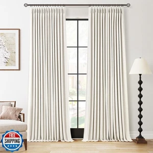 Natürliche Pinch Plissee Leinen Verdunkelungsvorhänge 98 Zoll lang 2 Paneele für Liv - Bild 1 von 5