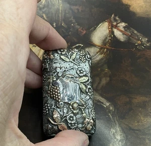 Antique Sterling & 10k Gold Match Vesta / Match Safe Repousse Estate - Picture 1 of 10