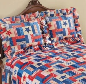 Patriotic Stars And Stripes Americana Plisse Pillow Shams-Set Of 2 - Picture 1 of 2
