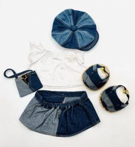 Build-A-Bear Camisa Blanca y Falda Denim Conjunto con Estampado de Leopardo Cartera, Zapatos, Sombrero - Imagen 1 de 22