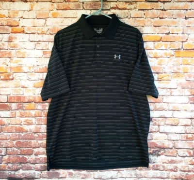 🔥 Camisa polo Under Armour HeatGear negra a rayas para hombre grande L suelta Foto 1 de 4