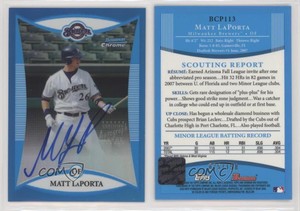 2008 Bowman Chrome Prospects Prospect Blue Refractor /150 Matt LaPorta Auto