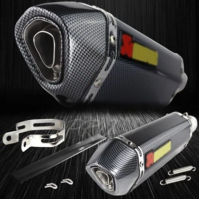 1.5"-2" Inlet 1.25" Rolled Slant Carbon Fiber Look Tip Racing Exhaust Muffler - Image 1 of 4