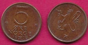NORWAY 5 ORE 1978 UNC OLAV V,LION WITH AX,ARMS,CROWNED MONOGRAM - Picture 1 of 1